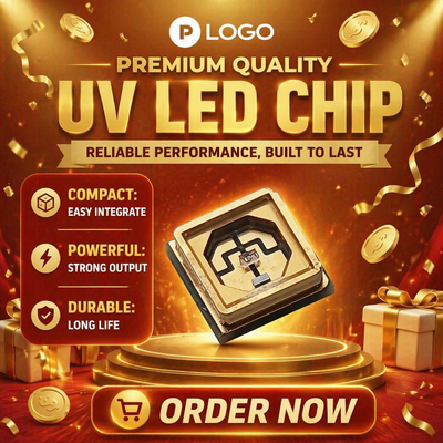 Chip LED UV ad alta affidabilità (materiale Ingan) per sterilizzazione/polimerizzazione/rilevamento Lunghezze d'onda personalizzabili 70 Lm/W 90 CRI 0,5 W