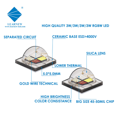 12W SMD5050 RGBW Chip 350mA 620-630nm 520-530nm 460-470nm 3000K Per luci da palco