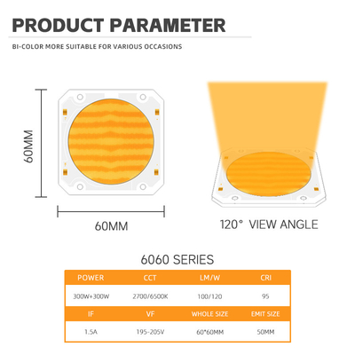 Bi color Cob Led Chip 6060 Dual CCT 2700K 6500K Cob Chip LED ad alta potenza 300W*2