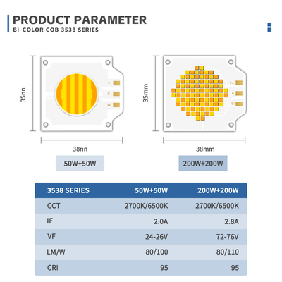 2700k 6500k CCT regolabile LED COB 500W 200W Alta potenza Ra95 Ra97 COB LED Chip per lampada fotografica