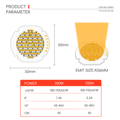 300w 700w Alta potenza Alta luce R50 COB Fonte a LED a cinque colori Personalizzabile VF 42-46V LM/W 95