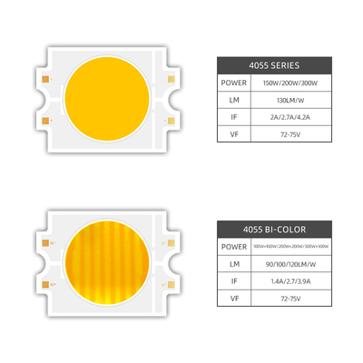 Chip LED ad alta potenza 4055 LED 100W Chip doppio CCT 200W 200W Bi Color 2700K 6500K LED COB 45V per fotografia Luce video