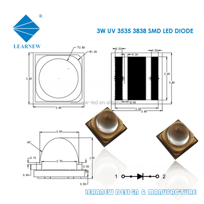 3W UVA LED Chip 365nm Lunghezza d'onda 3.8x3.8mm Dimensione