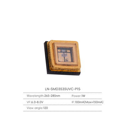 Lampada LED UVC 1W 3535 per sterilizzazione ultravioletta profonda, disinfezione armadio, colori di emissione, lunghezze d'onda 250-280nm