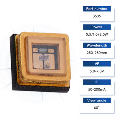 Pacchetto UV UVC 3535 265nm SMD ad alte prestazioni SMD 100mA 150mA Diodo LED UVC 1W 255nm 275nm Purificazione acqua aria